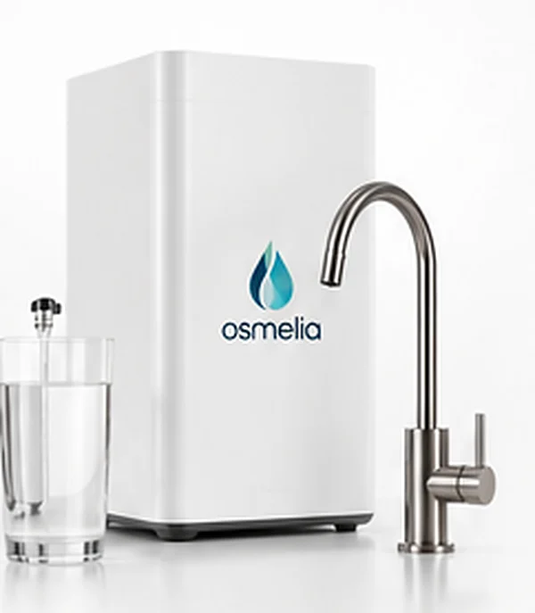 Equipo de ósmosis inversa Osmelia con grifo y vaso de agua