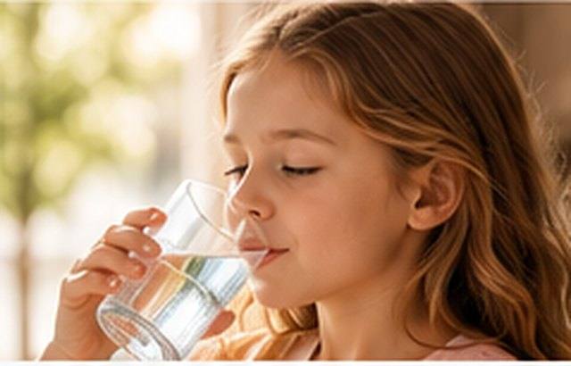 Niña bebiendo un vaso de agua